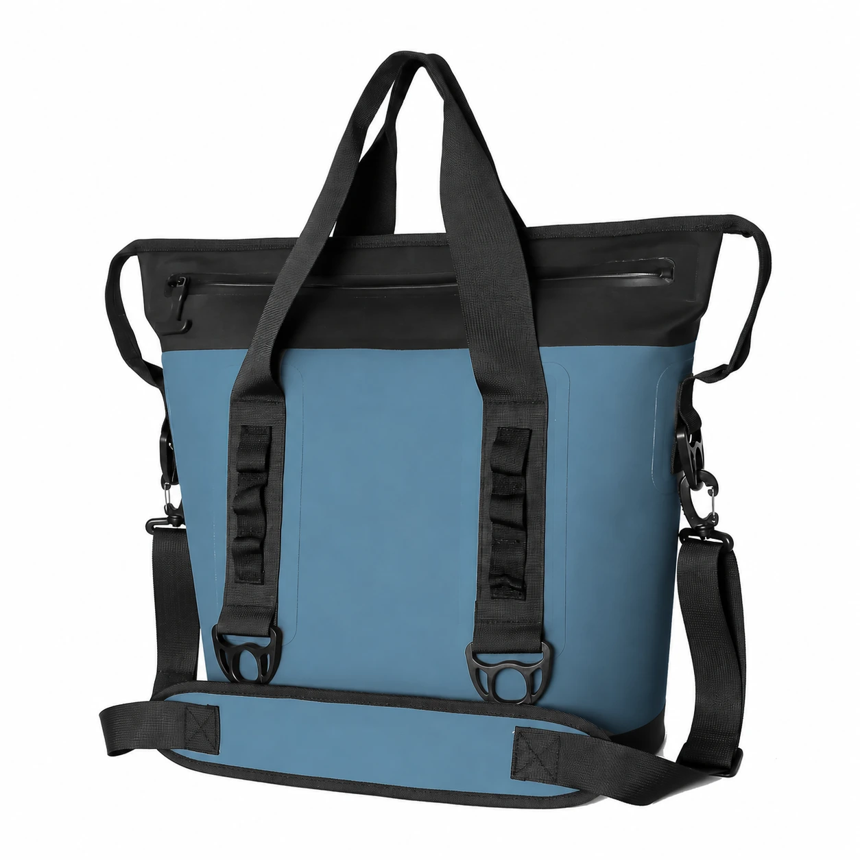 Blue 25L TPU waterproof insulated cooler tote with front webbing