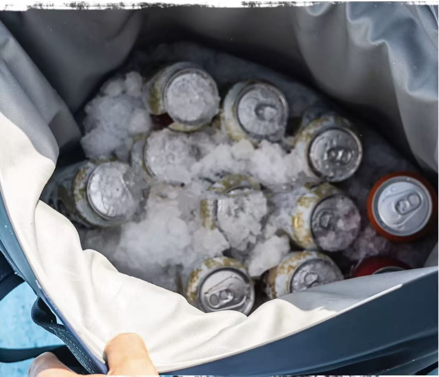 Open YT102 cooler tote with drinks and ice