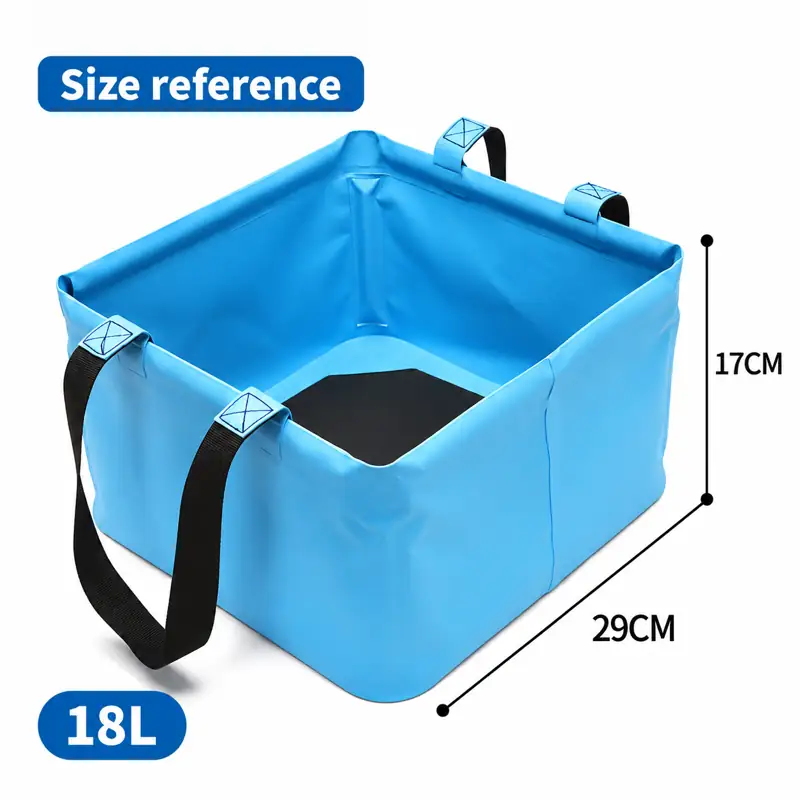 Square Folding Fishing Bucket — Listed dimensions and supplier capacity reference