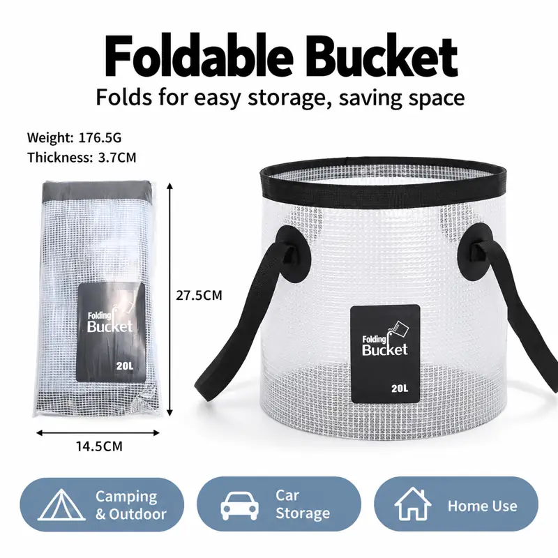 Clear Grid Collapsible Fishing Bucket — Folding and compact storage reference