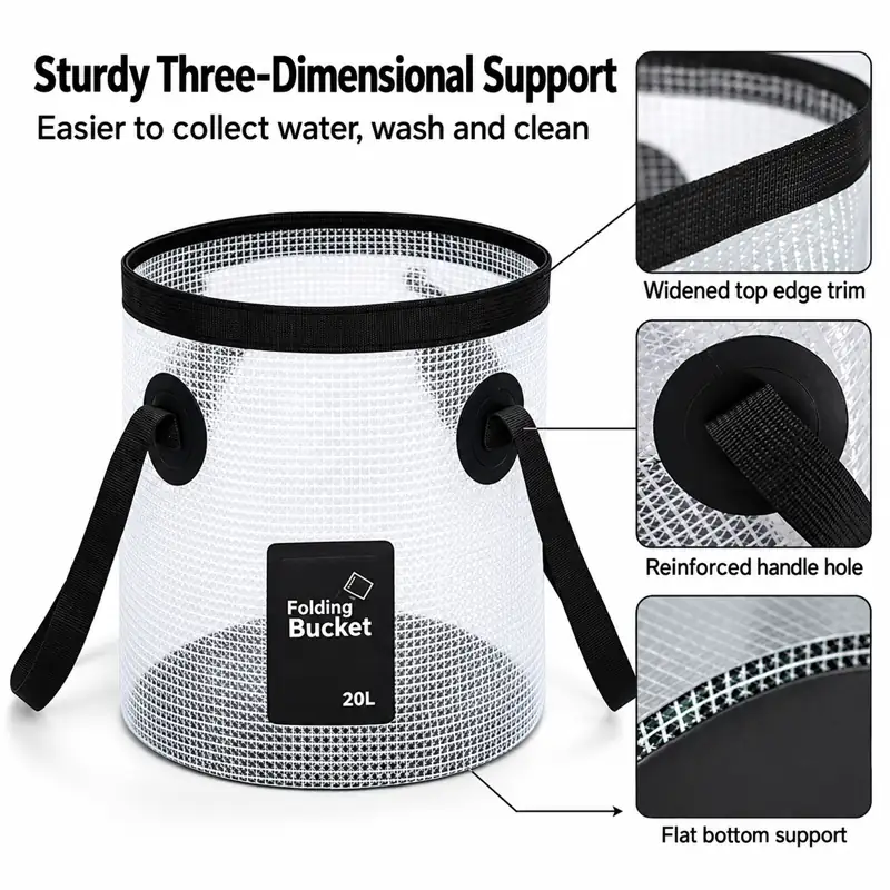Clear Grid Collapsible Fishing Bucket — Upper rim and carrying detail