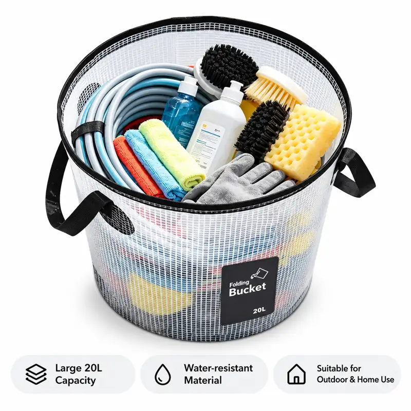 Clear Grid Collapsible Fishing Bucket — Cleaning-supply use reference