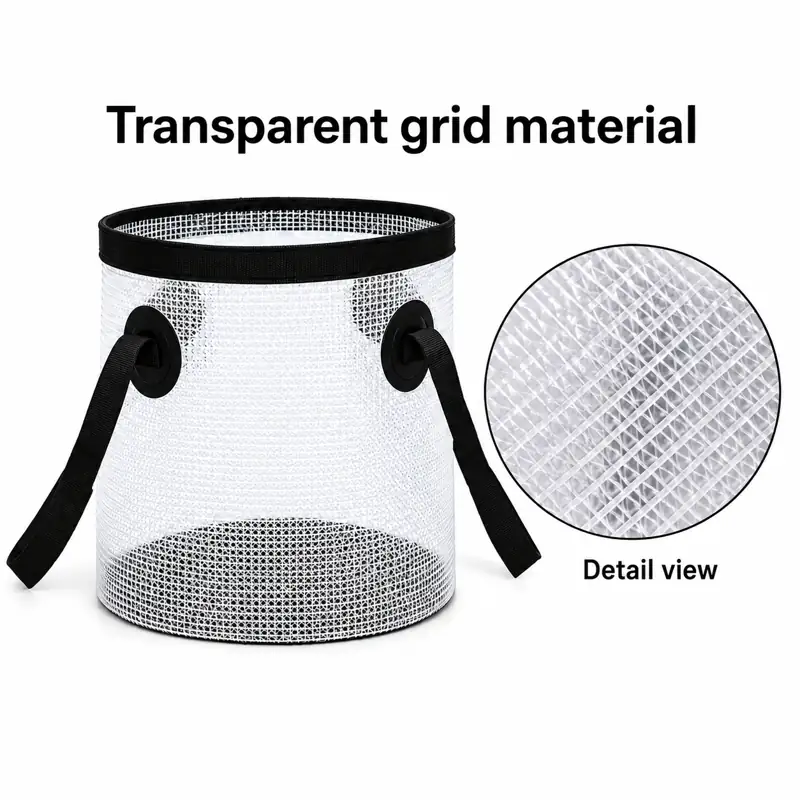 Clear Grid Collapsible Fishing Bucket — Transparent grid material detail