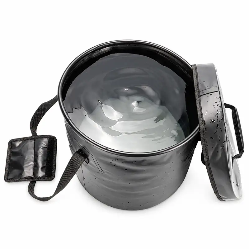 Zip-Lid Collapsible Fishing Bucket — Cover and interior top view