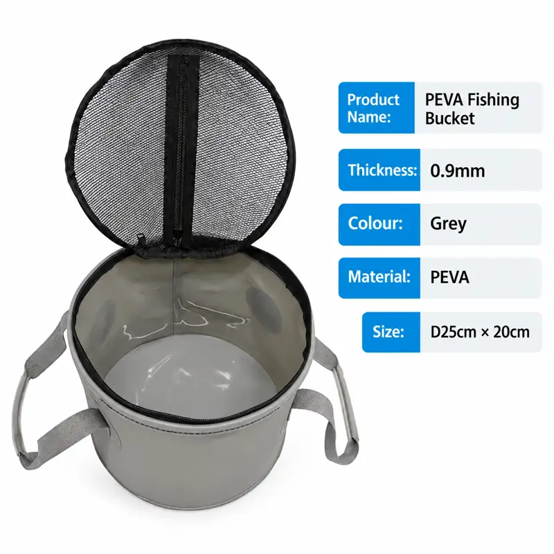 Mesh-Lid Collapsible Fishing Bucket — PEVA mesh-lid bucket parameter reference