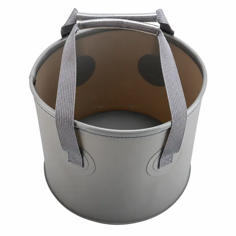 Mesh-Lid Collapsible Fishing Bucket — Open bucket and carry handles