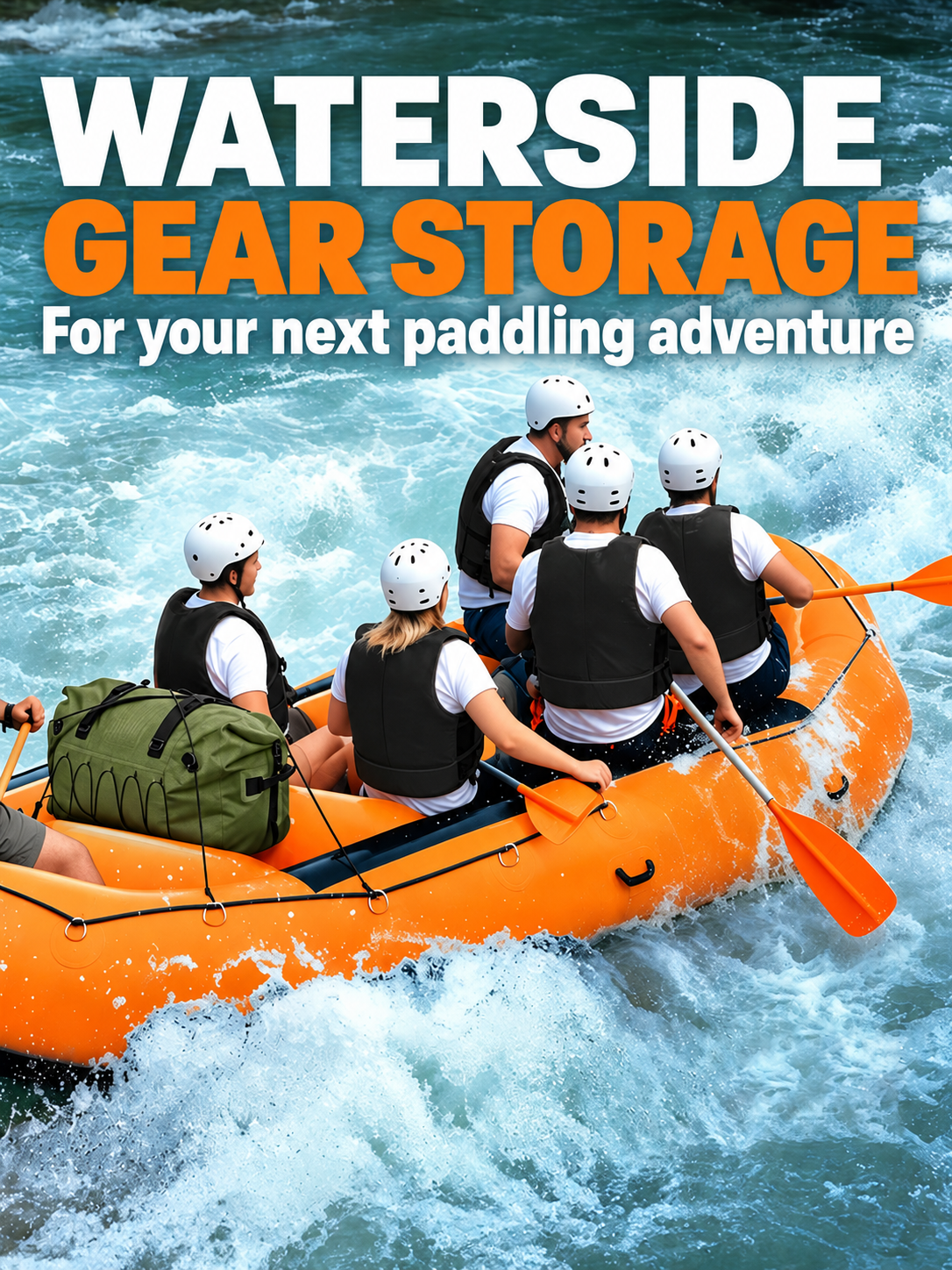 Waterside adventure: A rafting scene presenting the bag as an outdoor equipment storage reference.