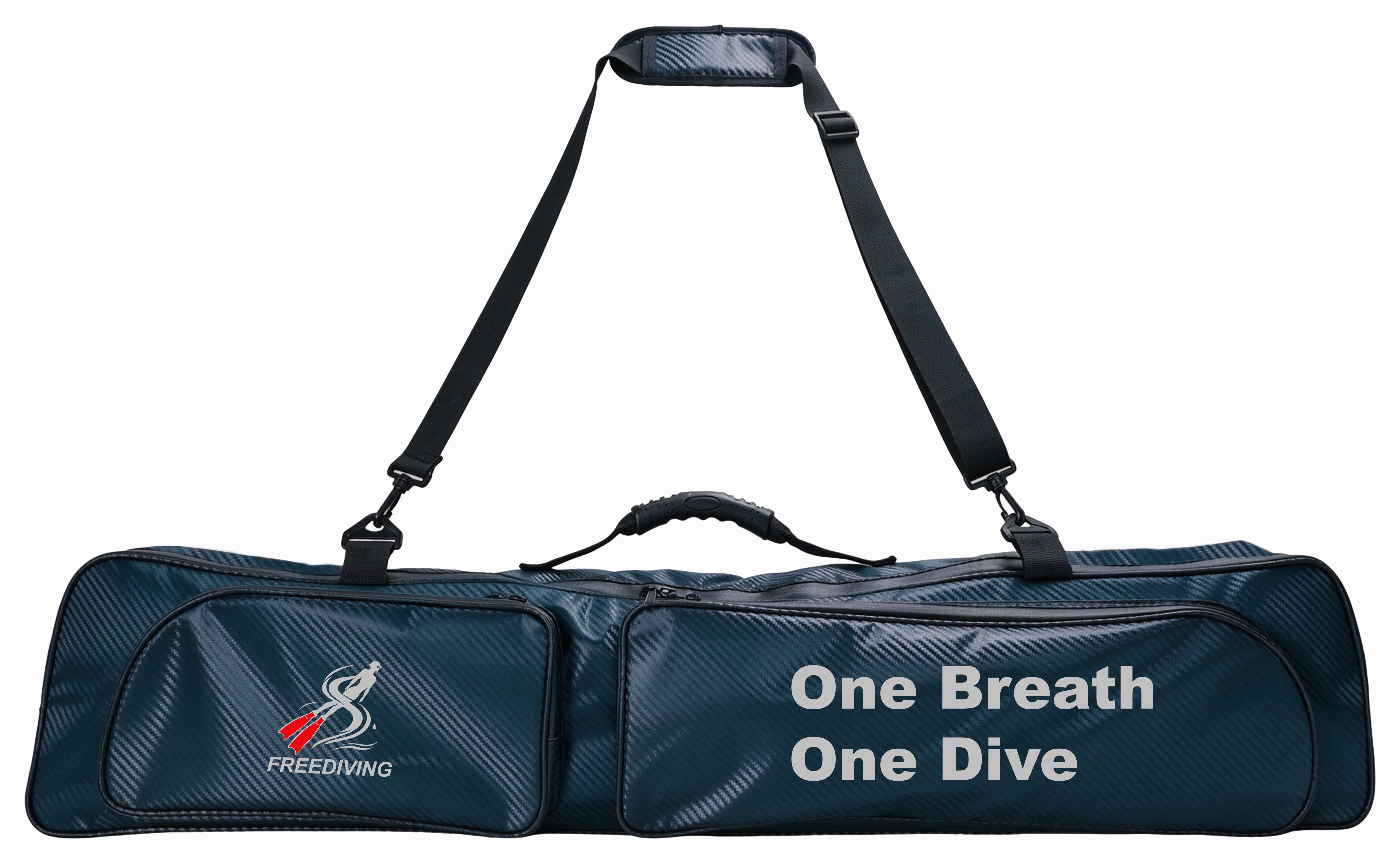 Navy long-fin storage bag with adjustable shoulder straps