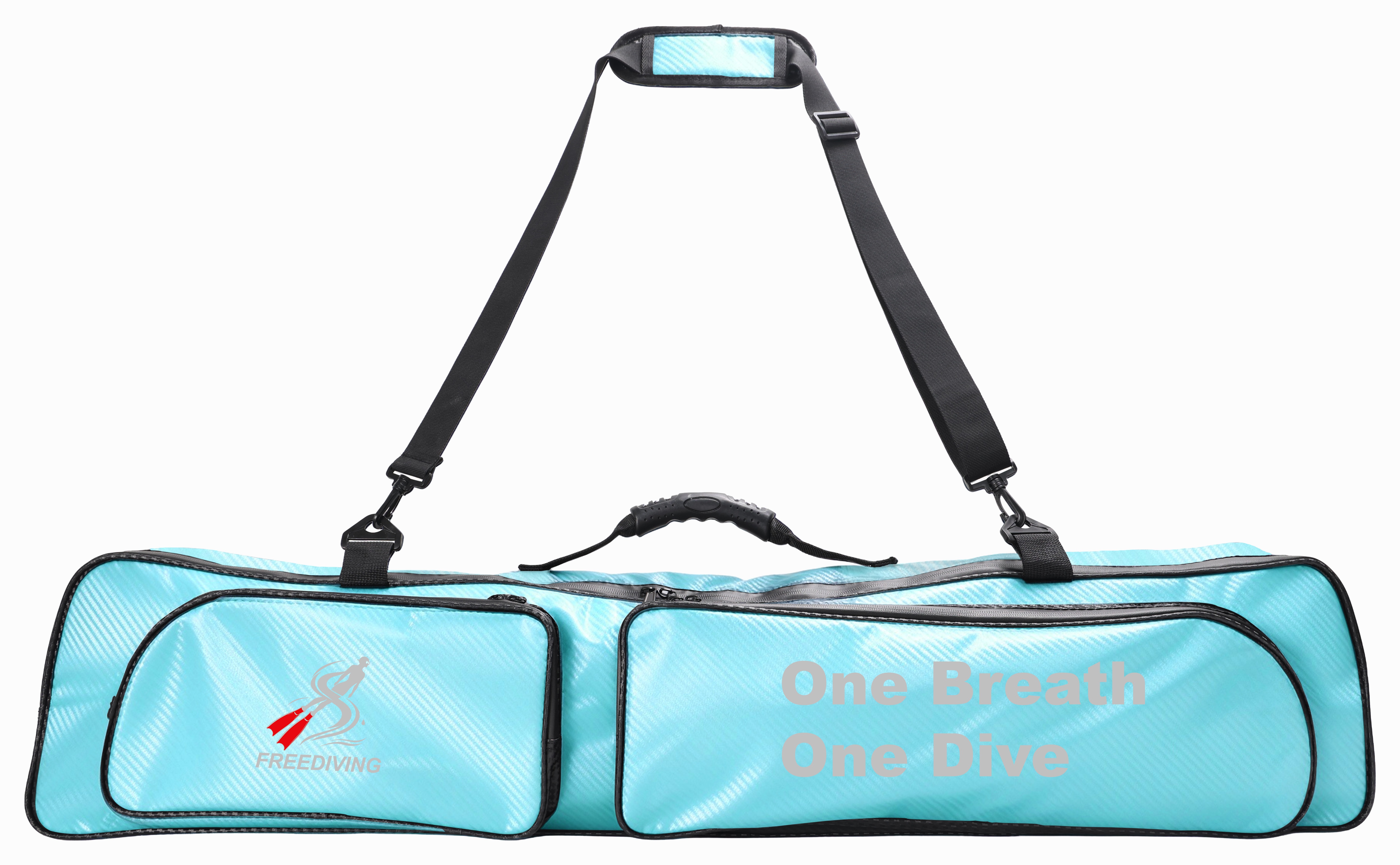 Light-blue long-fin equipment bag with zip sections