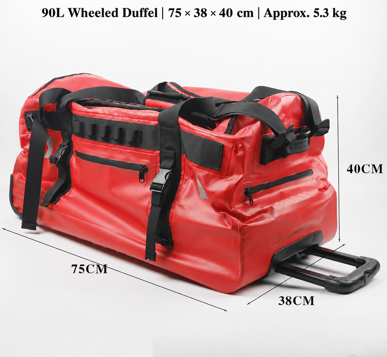 English 90L duffel dimensions and weight specification