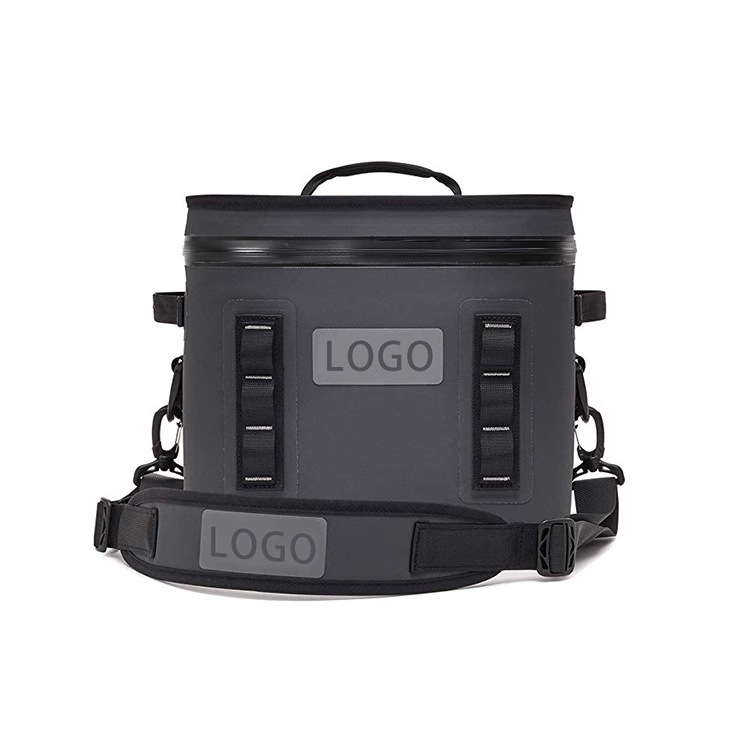 Black ZY32 TPU soft cooler showing custom logo placement areas