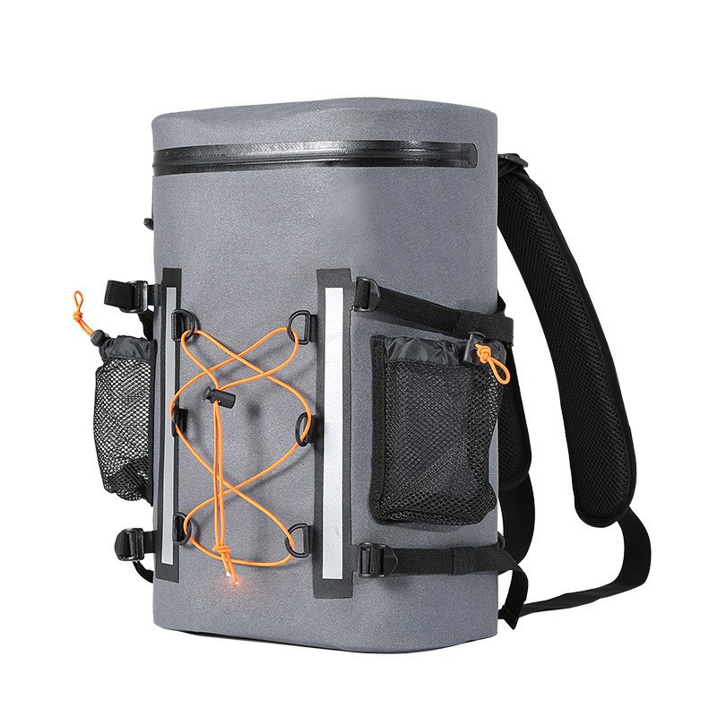 Grey KB02 insulated cooler backpack with orange bungee cord