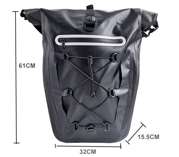 PVC Roll-Top Waterproof Bicycle Rack Pannier — carrying and construction detail