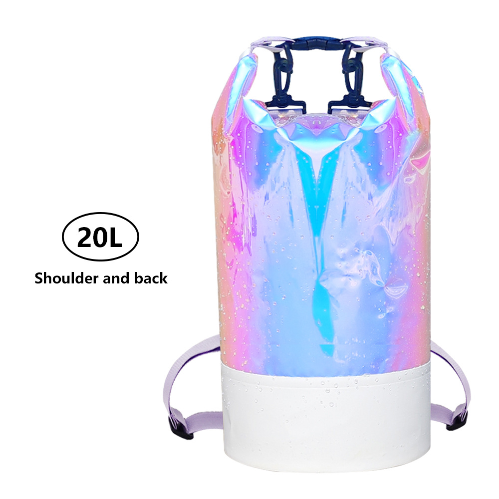 Iridescent roll-top bag with contrasting base